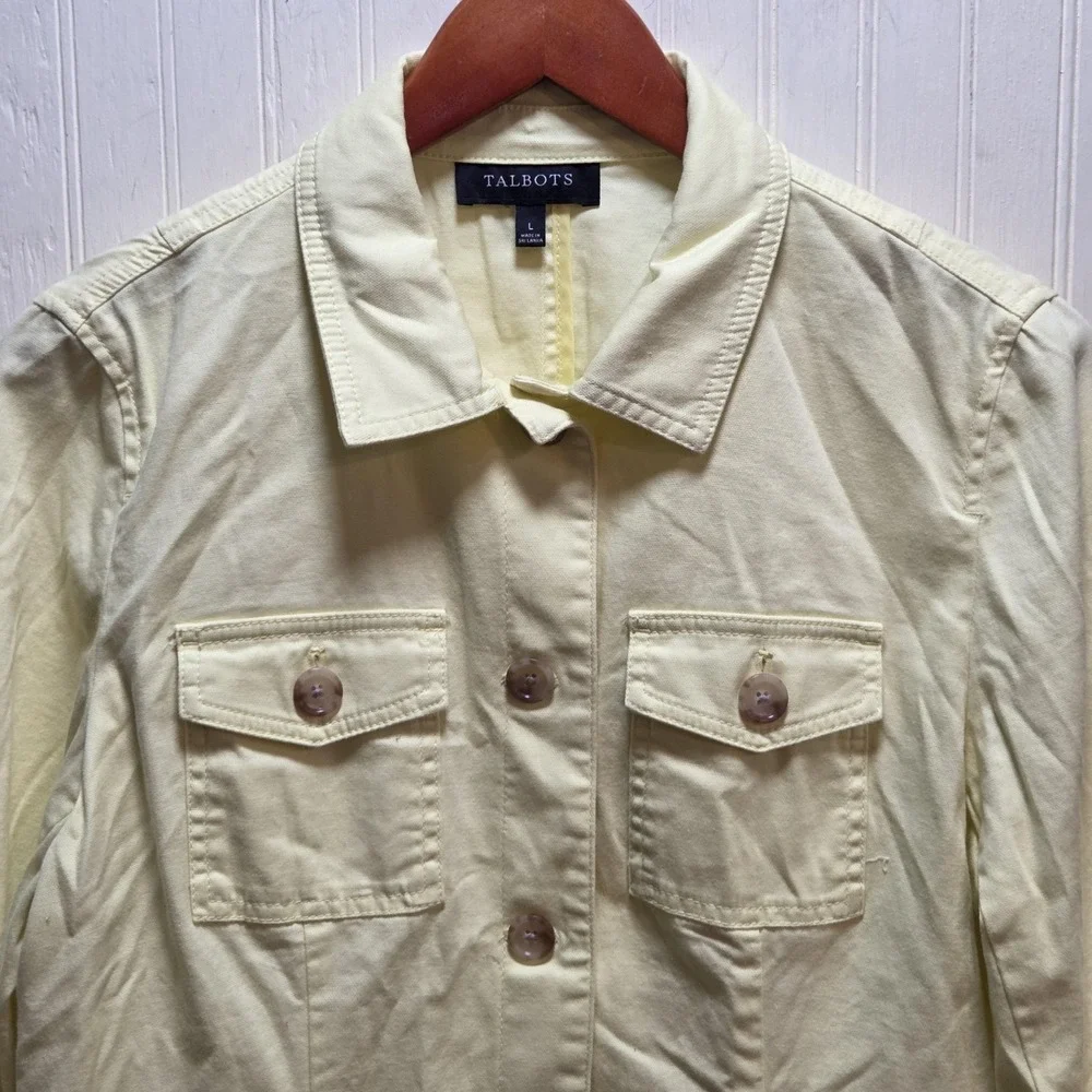 Talbots‎ Jacket Womens Large Yellow Stretch Twill Button Front Lace Up Back